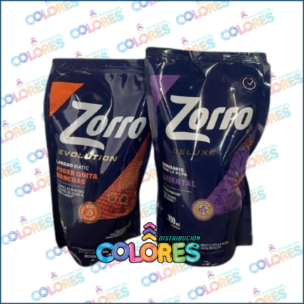 COMBO 9 - ZORRO JABÓN LÍQUIDO x800ml EVOLUTION + ZORRO SUAVIZANTE x900ml ORIENTAL