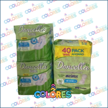 COMBO 39 - 2 DONCELLA TOALLITAS FEMENINAS CON PERFUME x8u + DONCELLA PROTECTORES DIARIOS x0u CON PERFUME