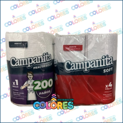 COMBO 22 - CAMPANITA MEGARROLLO COCINA x200 PAÑOS + CAMPANITA PAPEL HIGIÉNICO SOFT 4x30 mts