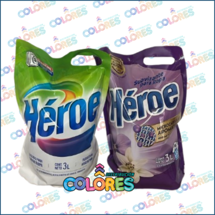 COMBO 23 - HÉROE JABÓN LÍQUIDO x3L + HÉROE SUAVIZANTE x3L