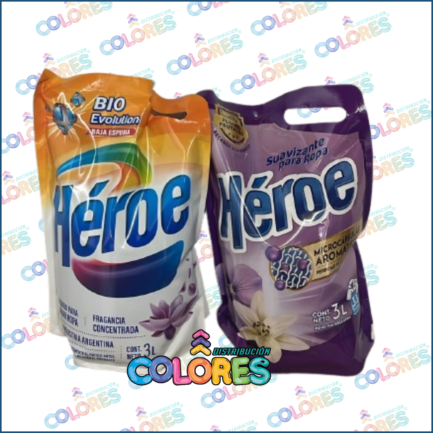 COMBO 24 - HÉROE JABÓN LÍQUIDO x3L EVOLUTION + HÉROE SUAVIZANTE x3L