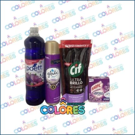 COMBO 24 - POETT LIMPIADOR LÍQUIDO x900ml + CIF ULTRA BRILLO x380ml + HARPIC PASTILLA INODORO + GLADE AEROSOL AMBIENTES