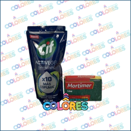 COMBO 10 - CIF DETERGENTE ACTIVE GEL ORIGINAL x400ml + MORTIMER ESPONJA LISA