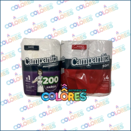 COMBO 16 - CAMPANITA MEGAROLLO COCINA x200 PAÑOS + CAMPANITA PAPEL HIGIÉNICO SOFT 4x30mts