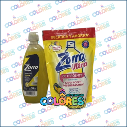 COMBO 17 - ZORRO DETERGENTE x500ml LIMÓN + ZORRO DETERGENTE x450ml LIMÓN DOY PACK