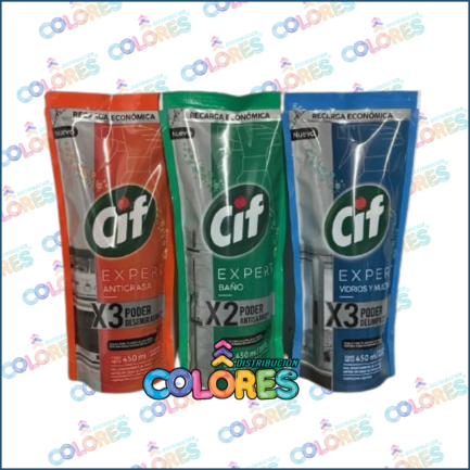 COMBO 7 - CIF LIMPIADOR ANTIGRASA x450ml + CIF LIMPIADOR BAÑOS x450ml + CIF LIMPIADOR VIDRIOS x450ml