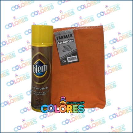 COMBO 8 - BLEM AEROSOL LUSTRAMUEBLES ORIGINAL + FRANELA NARANJA