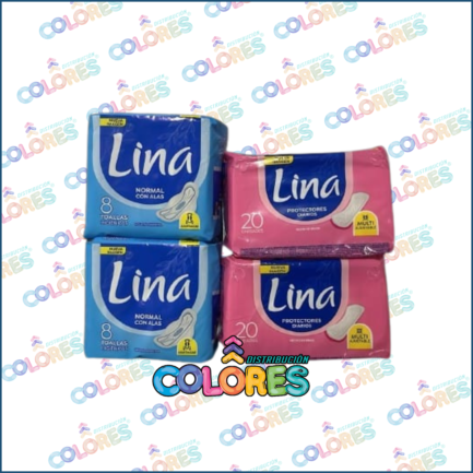 COMBO 20 C - 2 LINA TOALLITAS FEMENINAS NORMAL x8 + 2 LINA PROTECTORES DIARIOS x20u