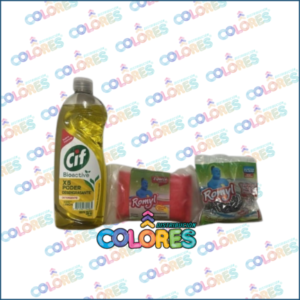 COMBO 2 - CIF DETERGENTE x500ml LIMÓN + FIBRA ESPONJA + ESPONJA DE ACERO