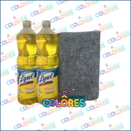 COMBO 7 - 2 LYSOL LIMPIADOR LÍQUIDO DESINFECTANTE x900ml LIMÓN + TRAPO DE PISO GRIS