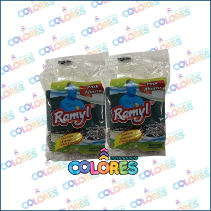 COMBO 26 - 2 ROMYL PACK ESPONJAS : 2 ACERO + 1 FIBRA ESPONJA