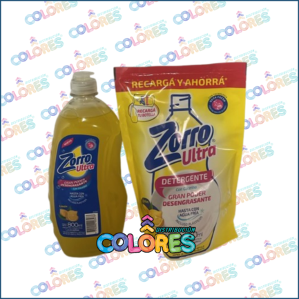COMBO 6 - ZORRO DETERGENTE x800ml + ZORRO DETERGENTE x450ml DOY PACK LIMÓN