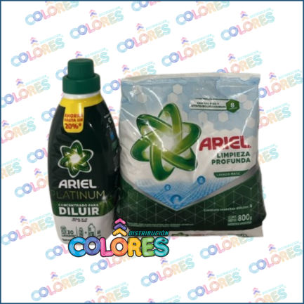 COMBO 10 - ARIEL PARA DILUIR x500ml + ARIEL JABÓN EN POLVO x800g MATIC