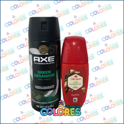 COMBO 6 - AXE DESODORANTE FRAGANCIA FINA GREEN GERANIUM + OLD SPICE ROLLON LEÑA