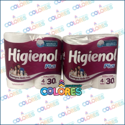 COMBO 8 - 2 HIGIENOL PAPEL HIGIÉNICO DOBLE HOJA 4x30mts