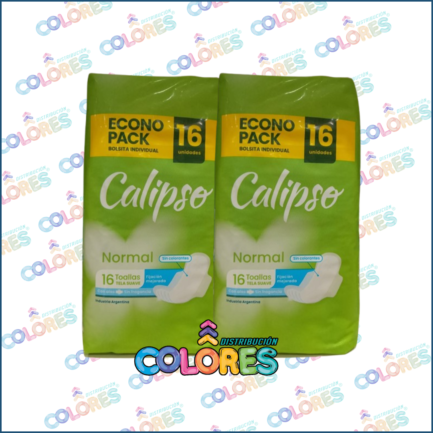 COMBO 10 - 2 CALIPSO TOALLITAS FEMENINAS NORMAL x16u SIN PERFUME