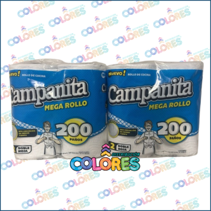 COMBO 5 - 2 CAMPANITA ROLLO DE COCINA 2x100 PAÑOS