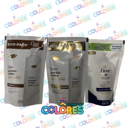 COMBO 14 - DOVE SHAMPOO + ACONDICIONADOR x180ml DOY PACK + DOVE JABÓN LÍQUIDO MANOS x220ml DOY PACK