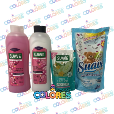 COMBO 3 - SUAVE SHAMPOO + ACONDICIONADOR x930ml BOMBA CERAMIDAS + JABÓN LÍQUIDO MANOS x220ml JAZMÍN Y ALMENDRAS + SUAVIZANTE x900ml FLORAL
