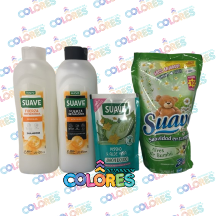 COMBO 1 - SUAVE SHAMPOO + ACONDICIONADOR x930ml FUERZA REPARADORA + JABÓN LÍQUIDO MANOS x220ml  + SUAVIZANTE x900ml BAMBOO
